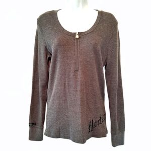 HARLEY-DAVIDSON GRAY WAFFLE KNIT ZIP TOP